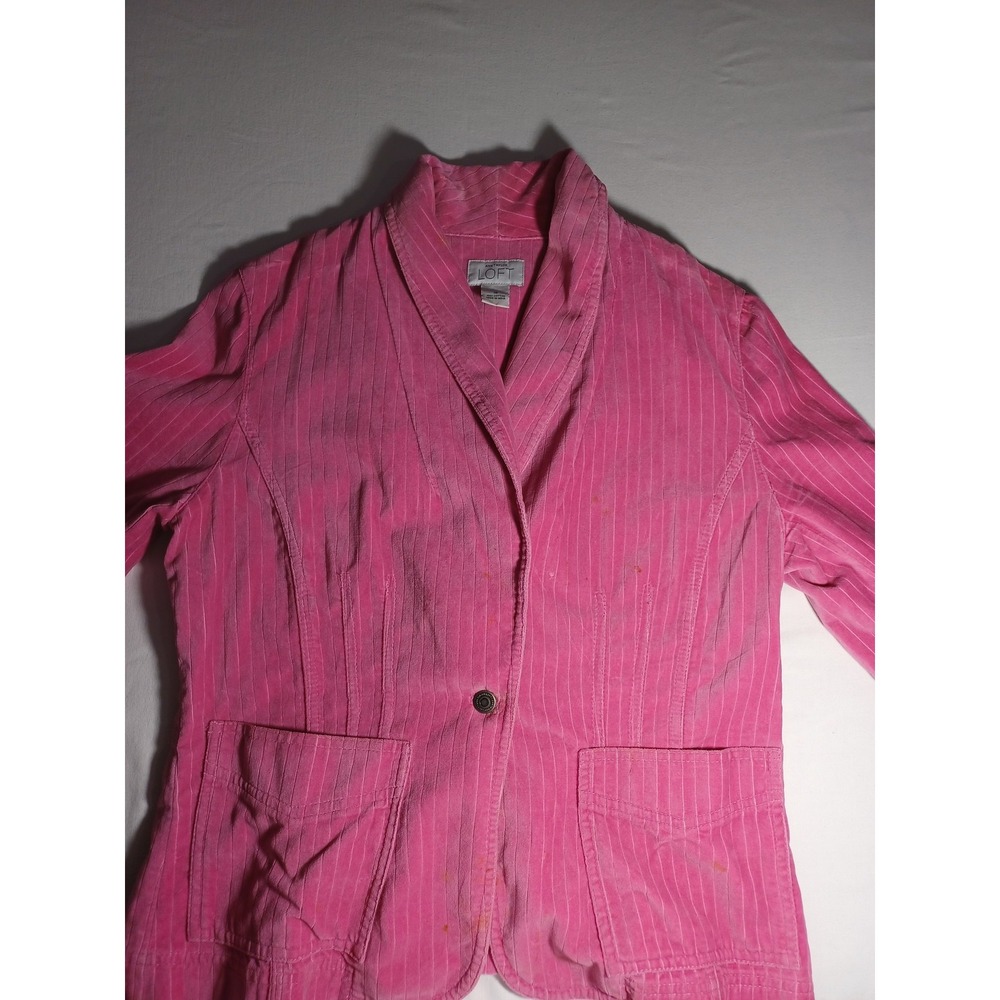 Ann Taylor Loft Blazer Womens 12 Pinstripe Corduroy Jacket Single Button Stained